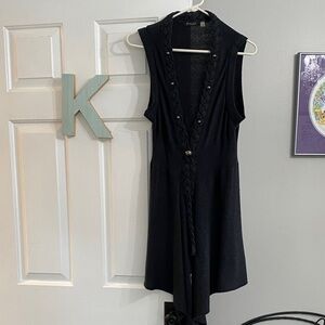 FYLO Charcoal Long Knit Vest w/Optional Button Closure and Decorative Buttons